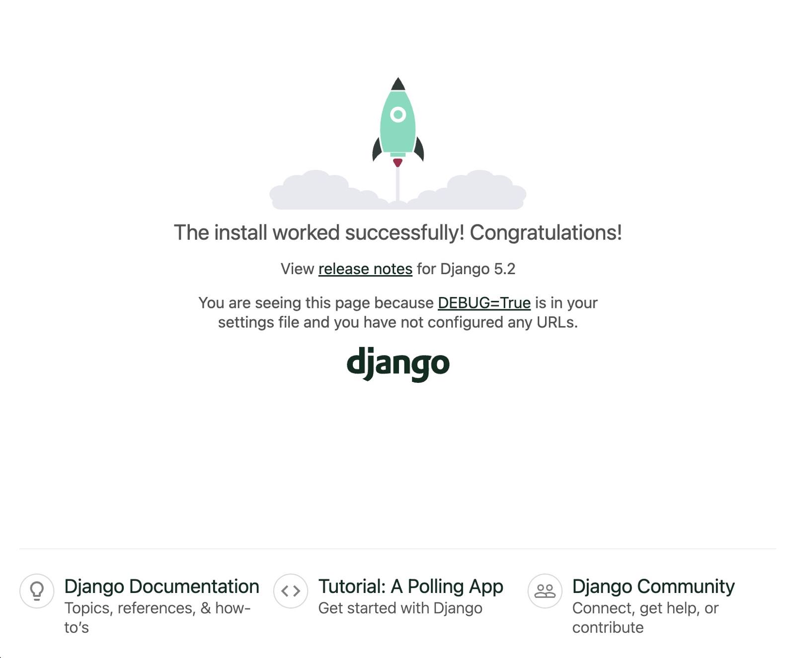 View your Django sites test page.